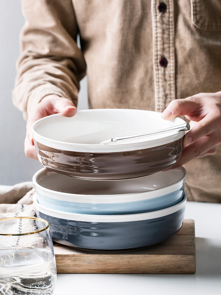 Ins ceramic tableware Nordic home big bowl rainbow such use creative wing deep dish bowl spoon, large fish dish