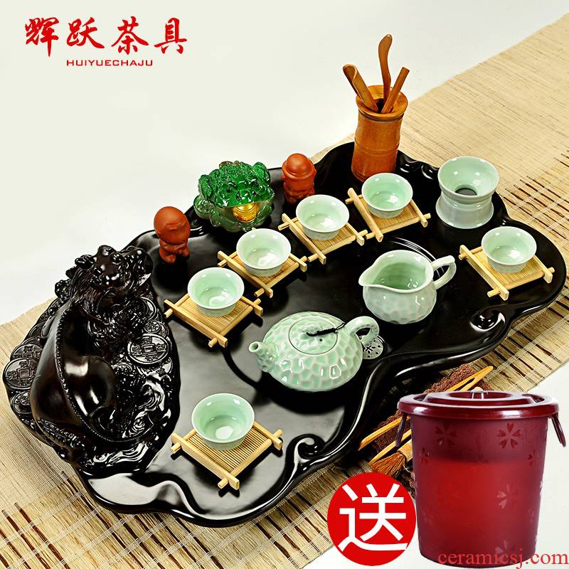 Hui, make tea sets your up kung fu tea set a complete set of ceramic ice crack celadon solid wood tea tray sets tea table