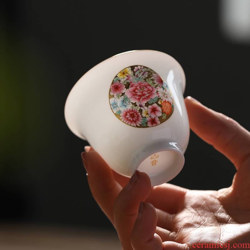 Colored enamel hand - made gold base flower masters cup kung fu tea sample tea cup thin foetus jingdezhen ceramic tea set