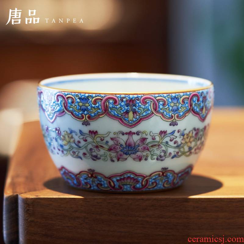 Tang Pin colored enamel kung fu tea cups large master cup put lotus flower ruyi jingdezhen blue and white glass ceramics by hand
