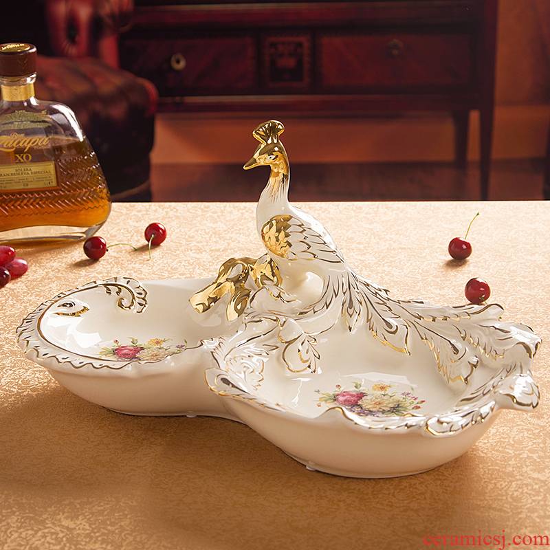 Davao European - style compote ceramic creative fruit bowl sitting room key-2 luxury home decoration peacock furnishing articles