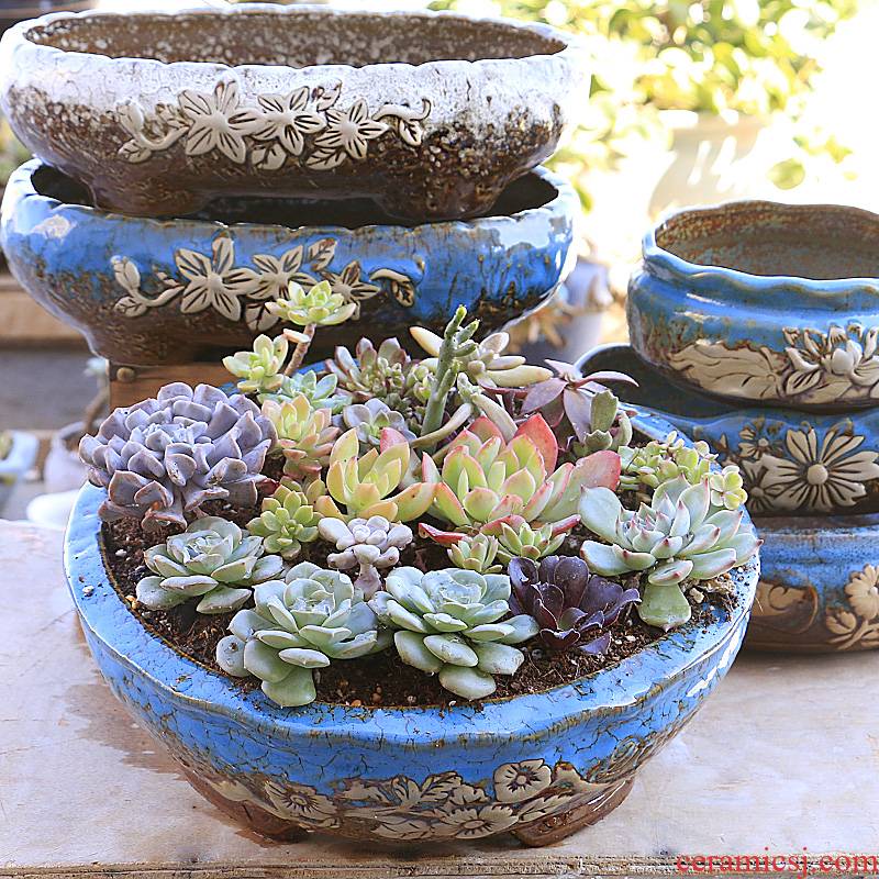 Fleshy flowerpot ceramic up large - diameter household oversized clearance coarse pottery creative meat meat plant spell on sale