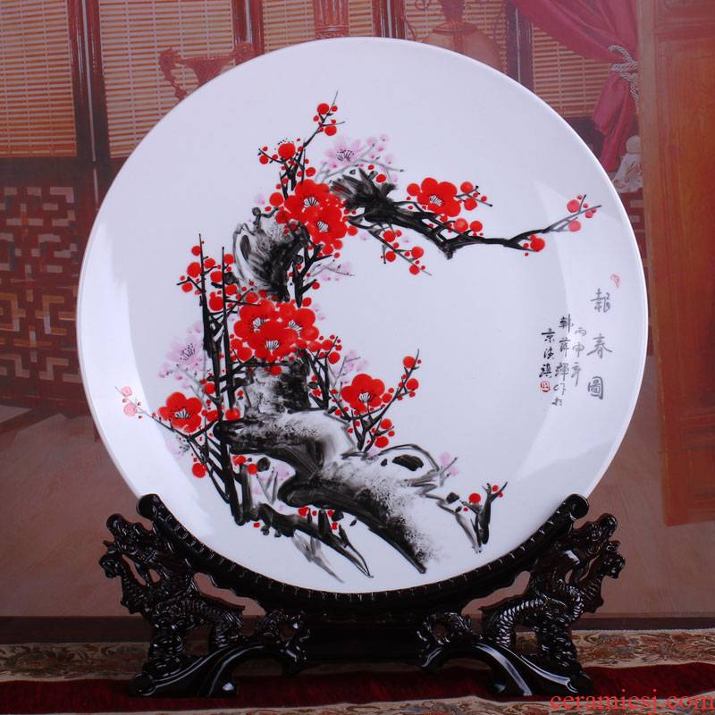 Jingdezhen ceramics hang dish hand - made name plum blossom put lotus decoration plate modern household adornment handicraft furnishing articles