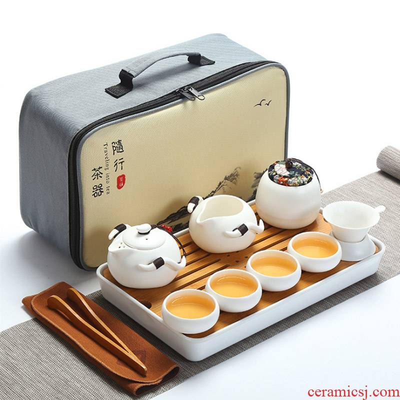 Travel ceramic tea set suit portable package mini custom logo teapot teacup contracted household kung fu tea tray