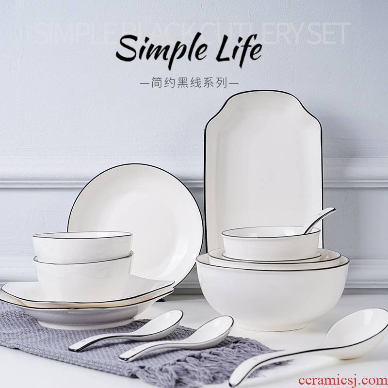 4-10 dishes suit ceramic tableware Nordic network red soup bowl dish ins suit household noodles bowl chopsticks sets