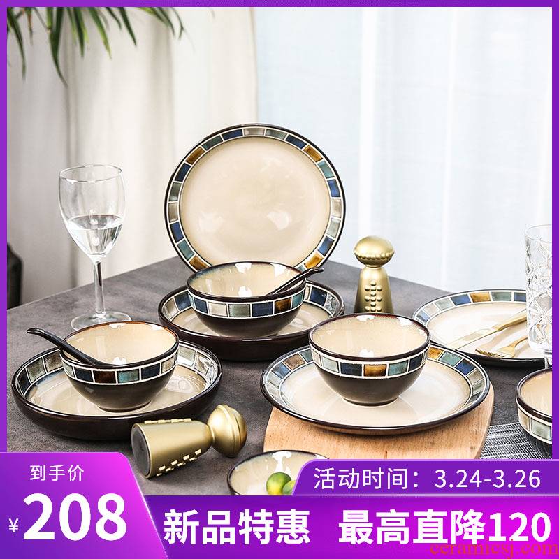American dishes suit yuquan square ceramic tableware dishes 20 in the first four people in the Nordic gifts ins of the wind