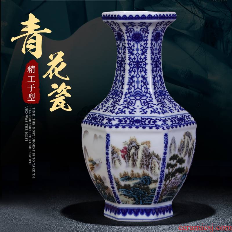 Jingdezhen ceramics vase antique blue and white porcelain vases, sitting room of the new Chinese style household adornment handicraft furnishing articles
