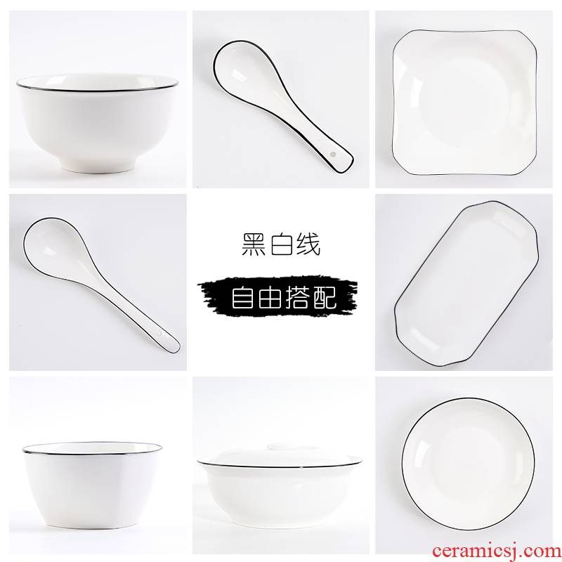 Bowl dish dish tableware item ipads porcelain tableware creative DIY family practical freedom and tie - in combination set Bowl of black line
