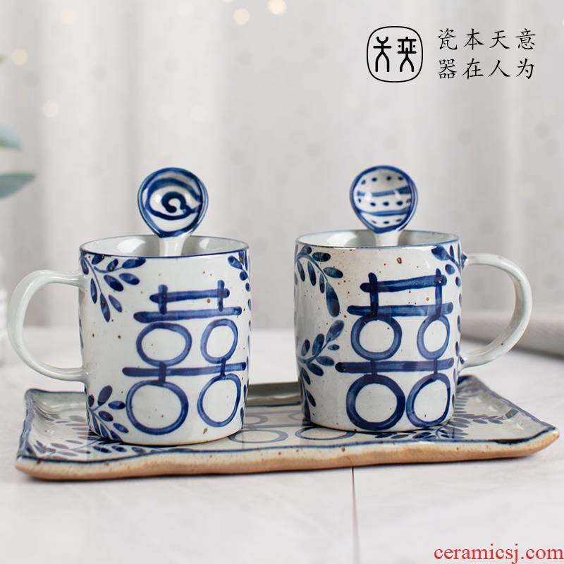 The Joy of the ceramic cup a suit wedding wedding cup high - grade traditional custom retro glass lovers gift