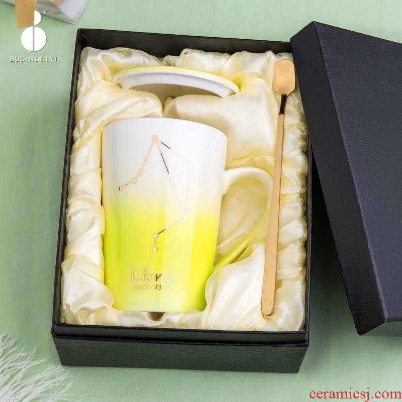 Korean express girl students mark cup with cover teaspoons of creative move ceramic cup coffee cup home office cup