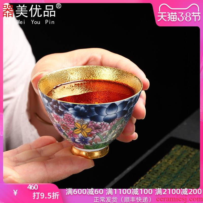 Implement the superior jingdezhen colored enamel cups manual fine gold master cup ceramic sample tea cup jinzhan individual cup