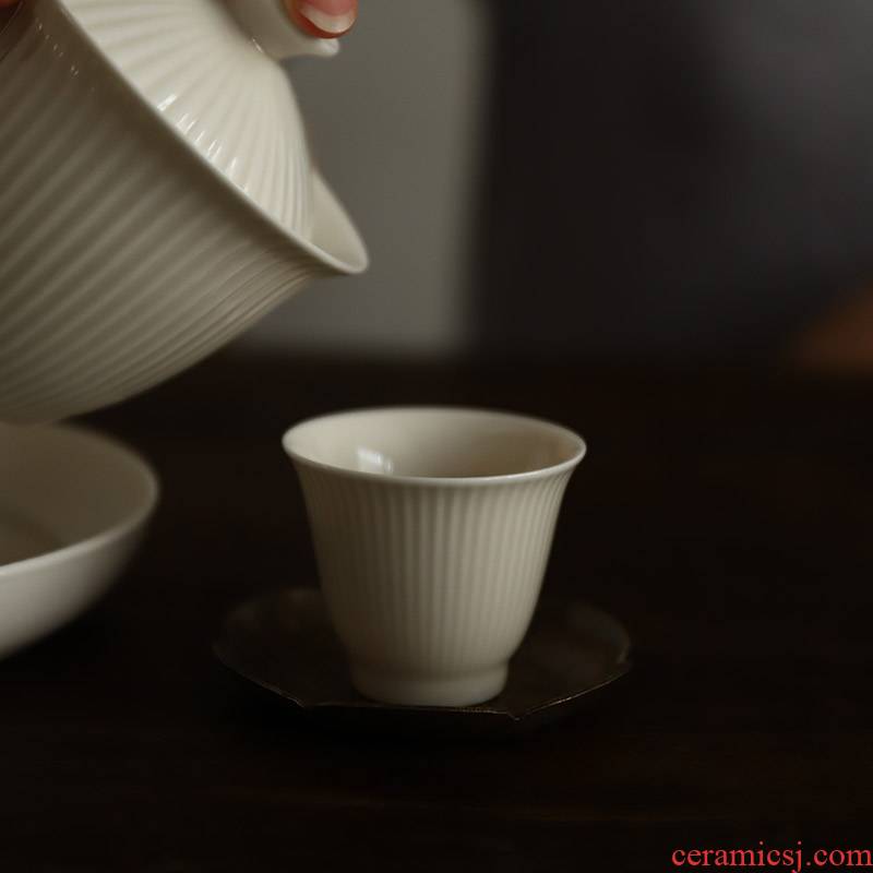 Jingdezhen ceramic trumpet plant ash water stripes poly real incense sample tea cup manually kung fu tea cups of tea cups