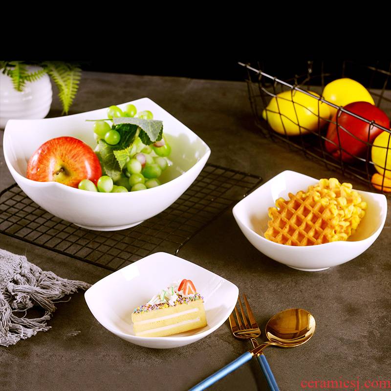 Household fruit salad bowl bowl of jingdezhen ceramic bowl bowl rainbow such to use pure white ipads China tableware large soup bowl