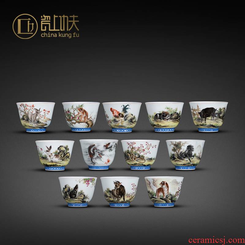 Single cup hand - made zodiac enamel cups master cup sets jingdezhen ceramic kung fu tea set