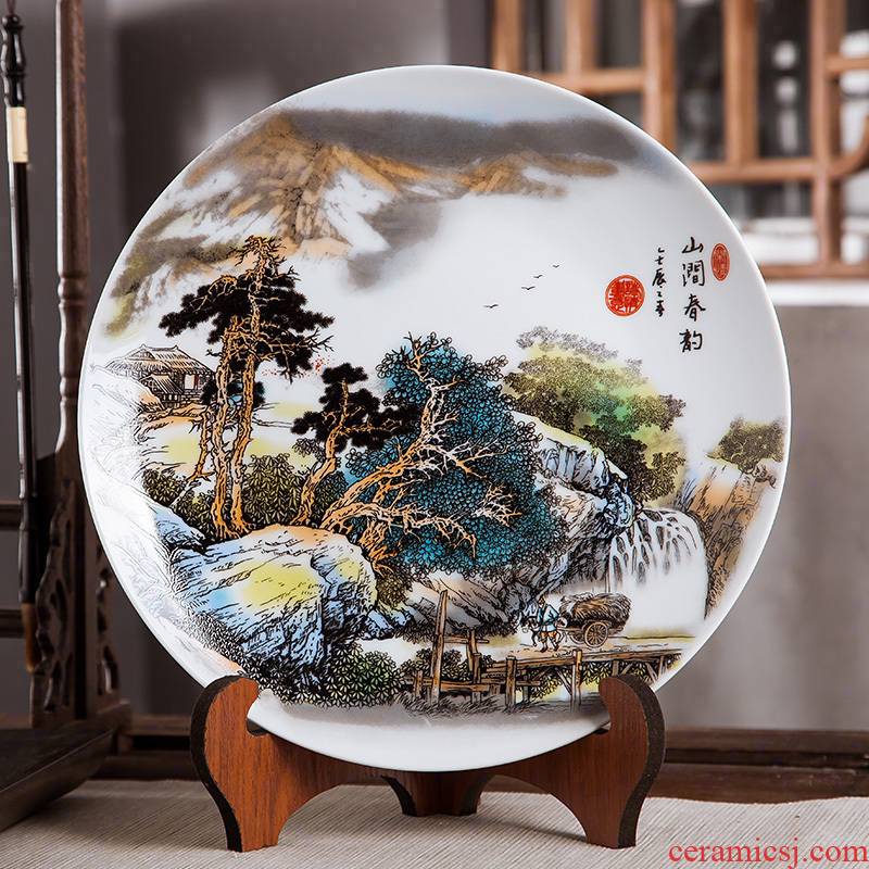 Jingdezhen ceramics furnishing articles household decorations hanging dish sitting room ark, landscape decoration plate of Chinese arts and crafts