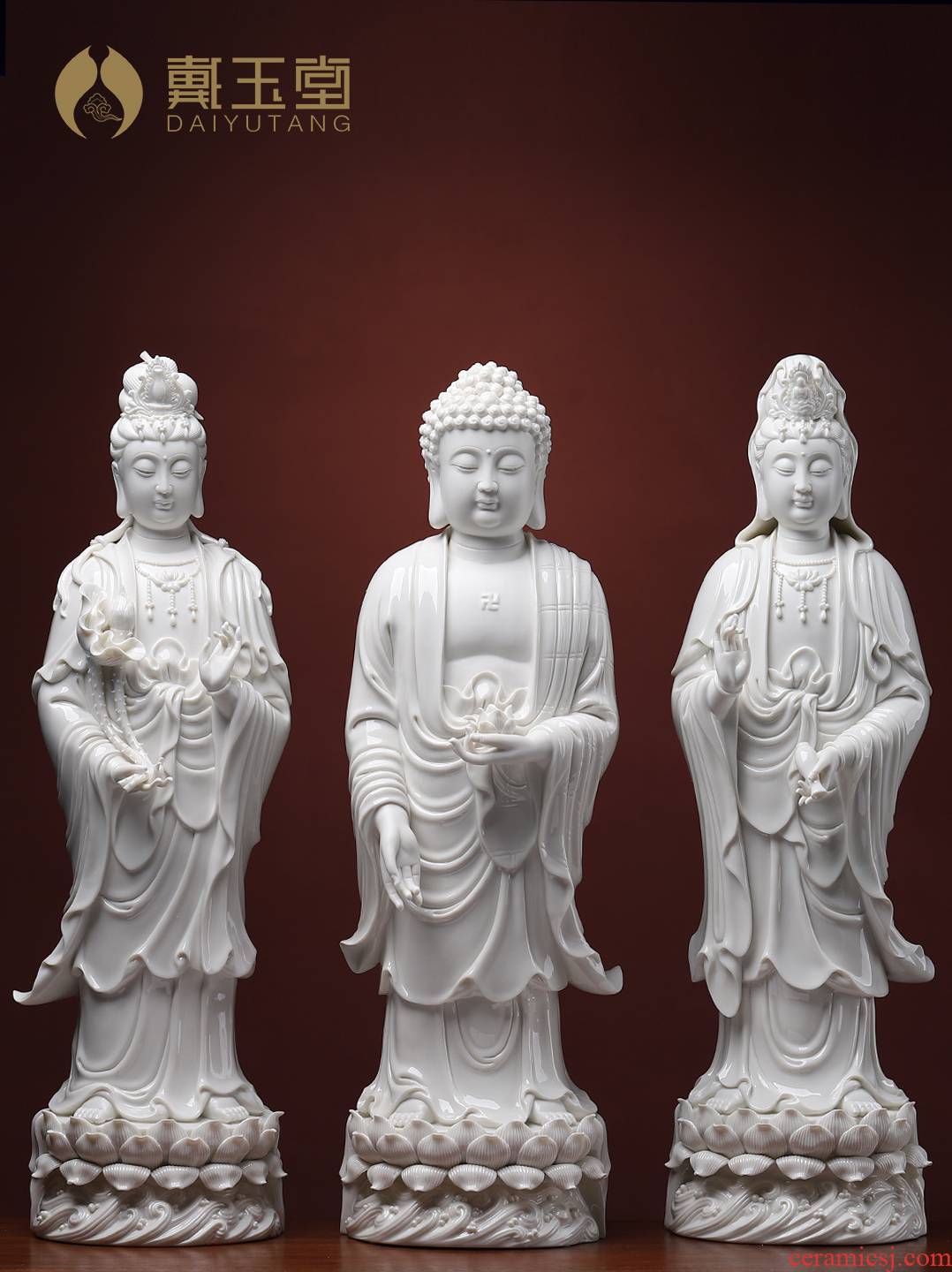 Yutang dai ceramic amida Buddha guanyin trend to three holy spirit of Buddha enshrined 22 inches jade white western as furnishing articles