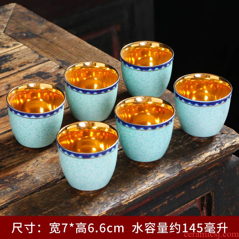 Tasted silver gilding craft kungfu cup silver cup 99 blue and white porcelain sample tea cup paint household use master cup personal cup
