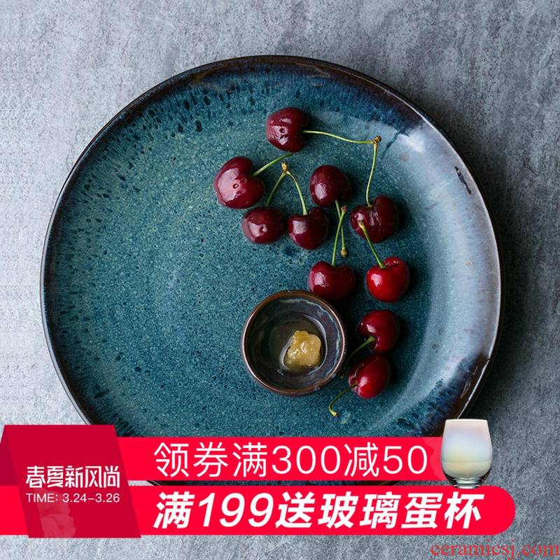 And the peacock print creative coarse pottery western - style food restaurant dish plate household vegetable salad breakfast tray steak dishes
