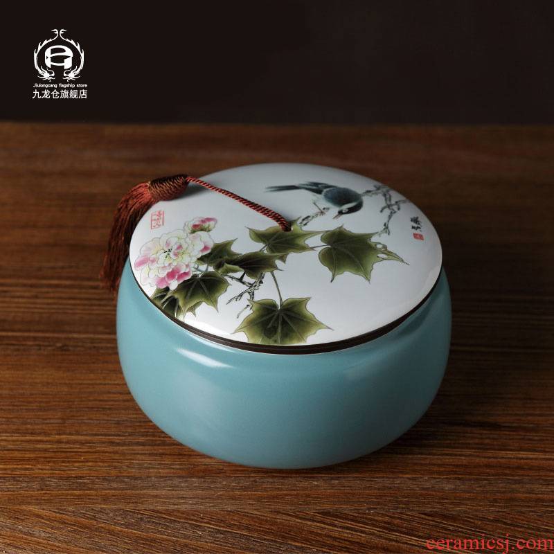 DH jingdezhen ceramic tea cake tin caddy fixings general large seal tank storage POTS pu - erh tea POTS