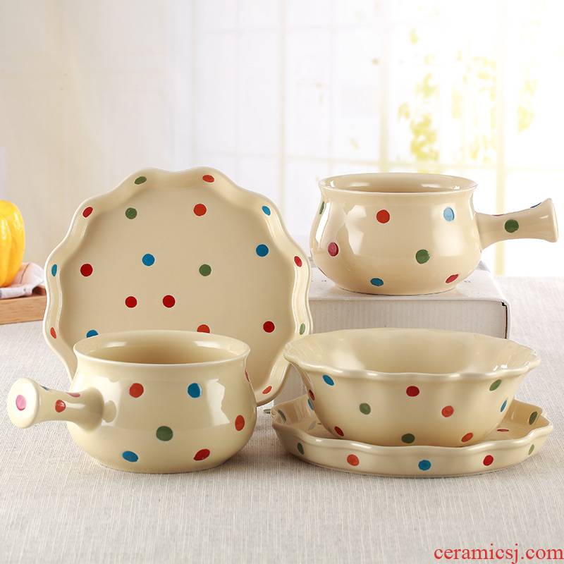 Web celebrity ins breakfast dishes set tableware a people eat cereal bowl with the handle dishes suit ceramic salad bowl