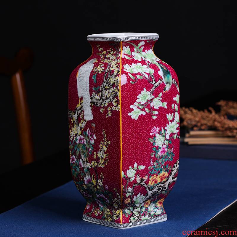 Jingdezhen ceramic vase furnishing articles archaize qingming classical arrangements square vase collection of Chinese style household ornaments