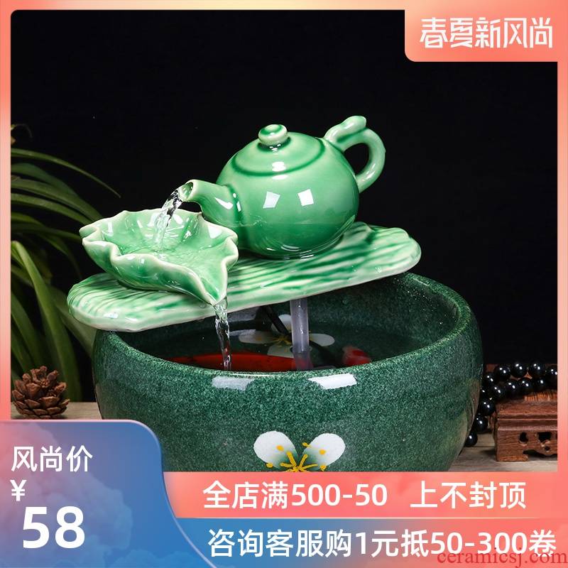 Jingdezhen ceramic fish small sitting room aquarium water fountain creative household humidifier water tank
