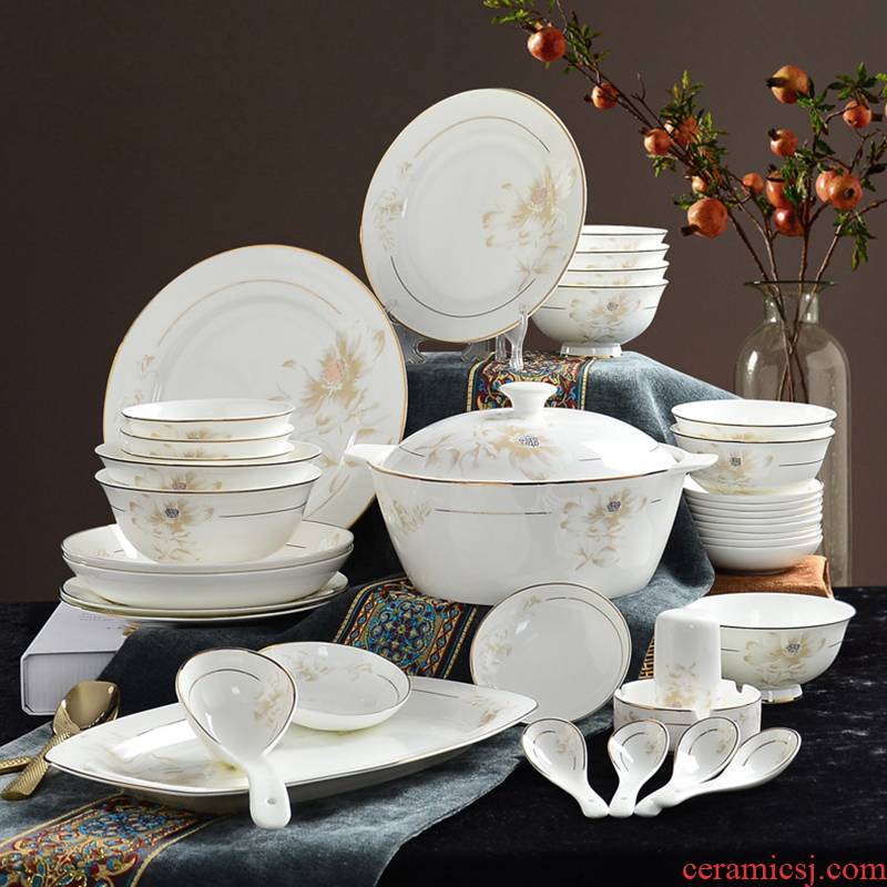 Tangshan ceramic dishes suit household 10 new ipads China tableware ou eat bowl dish soup bowl noodles bowl chopsticks