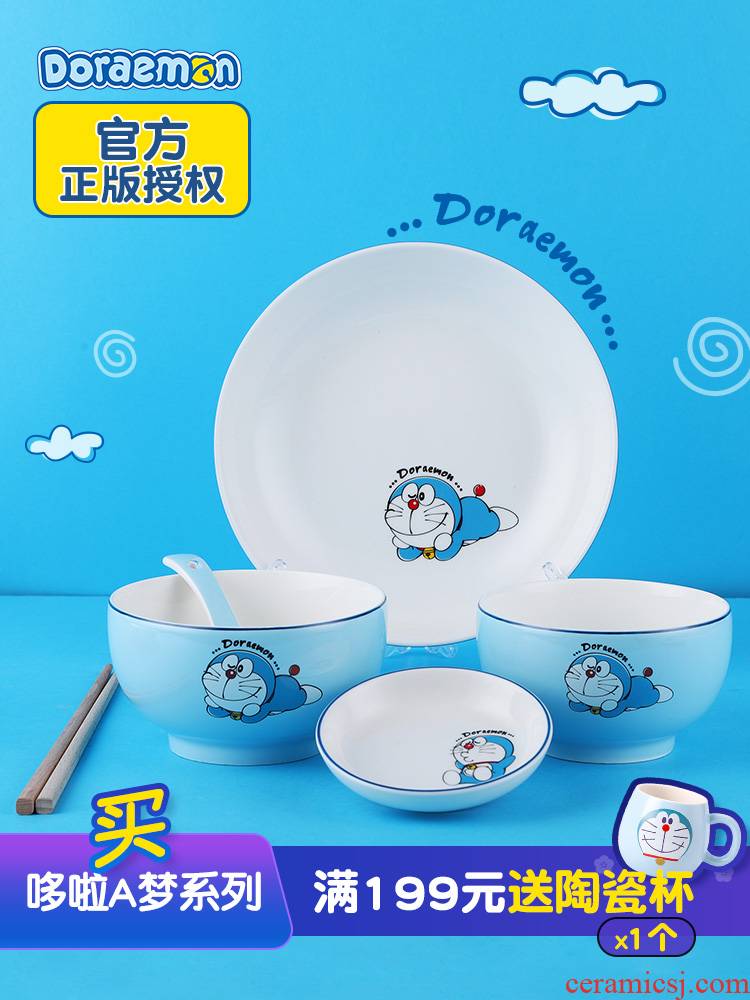 Doraemon Japanese lovely ceramic bowl chopsticks dish dishes suit household combination tableware one creative move