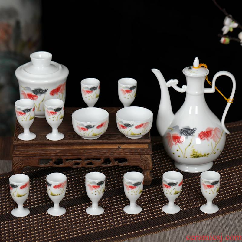 Liquor cup suit household of Chinese style of archaize of jingdezhen ceramics small a small handleless wine cup warm wine bottle wine gift box