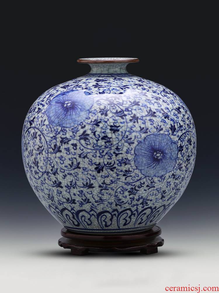 Jingdezhen ceramics hand - made antique blue and white porcelain vase large - sized pomegranate bottle arranging flowers sitting room household act the role ofing is tasted furnishing articles