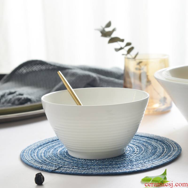 White bowls horn bowl deep to use pure White ipads bowls household fruit salad bowl thread bowl of Japanese ceramic bowl