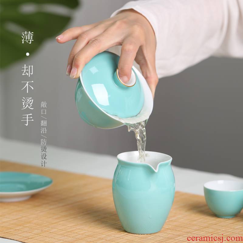 Apple green, only three tureen tea cups jingdezhen manual kung fu tea set to use thin foetus ceramic three cups