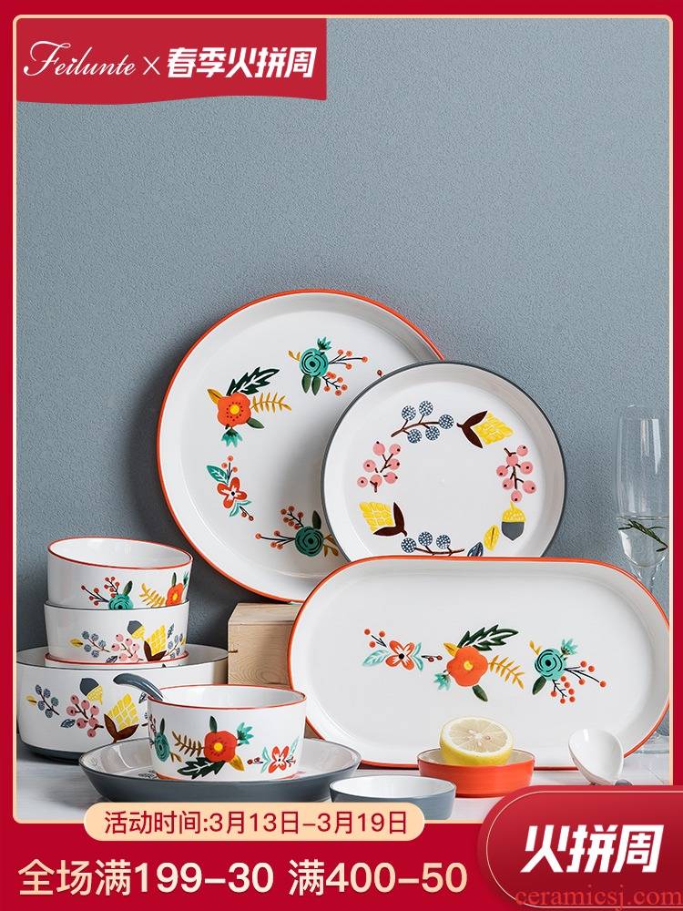 Fiji trent Japanese ceramic bowl with breakfast bowl of creative move rainbow such as bowl dishes soup bowl mercifully cutlery set