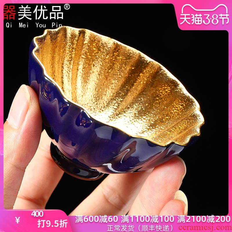 Implement the superior ceramic gold master CPU manually violet arenaceous kung fu tea cup gold, individual small bowl sample tea cup
