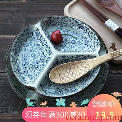 And the four seasons under the glaze color Japanese household soup plate plate compote tableware ceramics 3 g disk platter