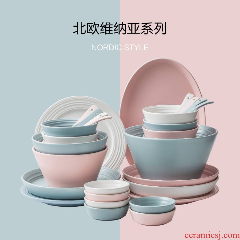 Northern dishes suit household by by 2/4/6 people contracted web celebrity ins couples Japanese chopsticks tableware ceramic bowl of creativity