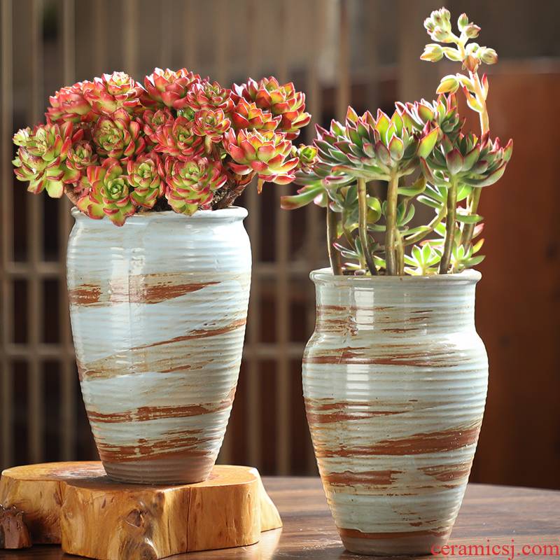 Large size coarse pottery old running the breathable creative POTS move flowerpot ceramic flower pot meat meat plant special offer a clearance, fleshy