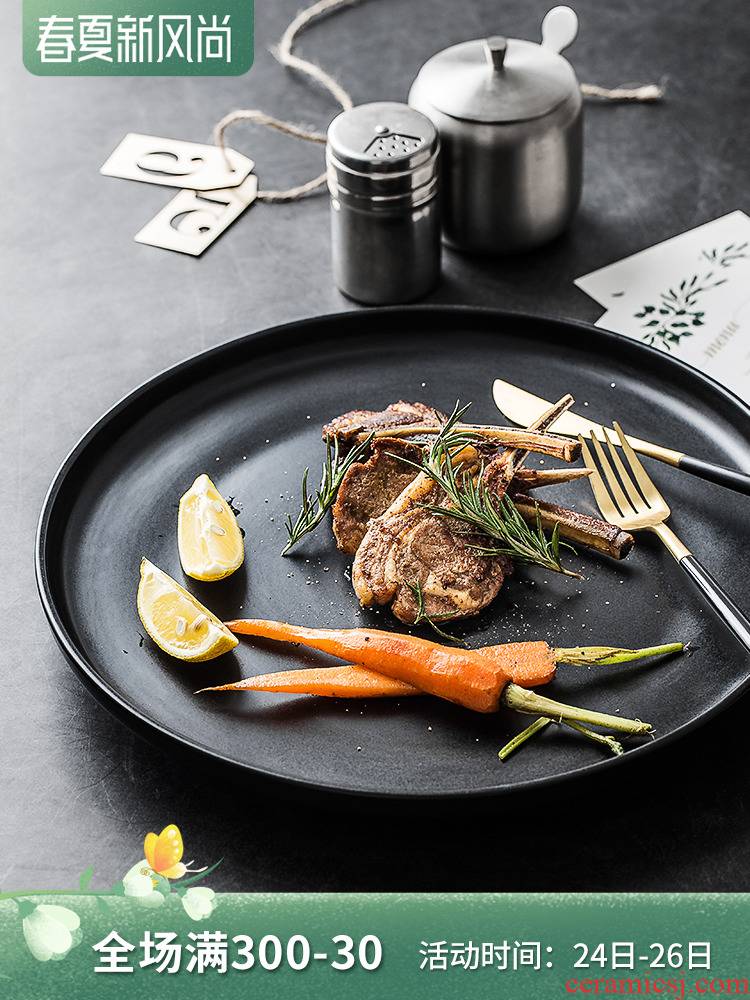 Household super - sized black big chicken platter Japanese - style hotel tableware ceramics steak dish food dish plates food dish