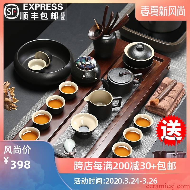 Have the ebony wood tea set home tea tray ceramic teapot teacup kung fu tea set office of a complete set of tea sets