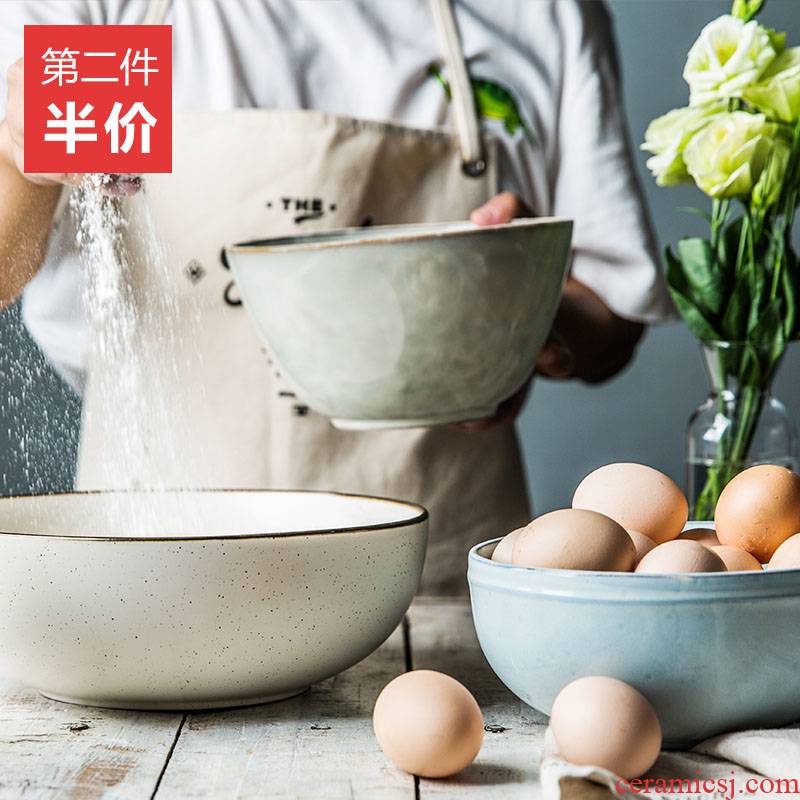 Retro move creative household large ceramic bowl rice bowls bowl rainbow such use household salad bowl rainbow such use contracted