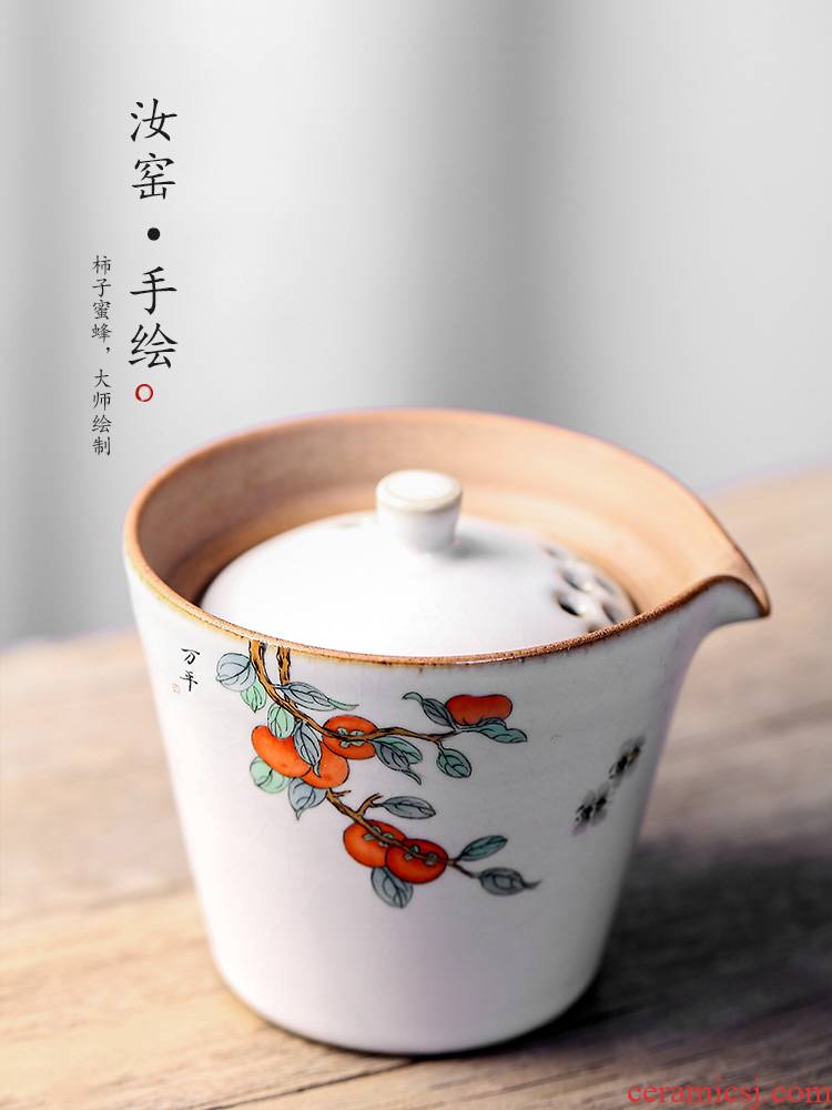 Jingdezhen persimmon persimmon ruyi prevent hot catch your up hand - made teacup tea from the teapot lid bowl tea sets