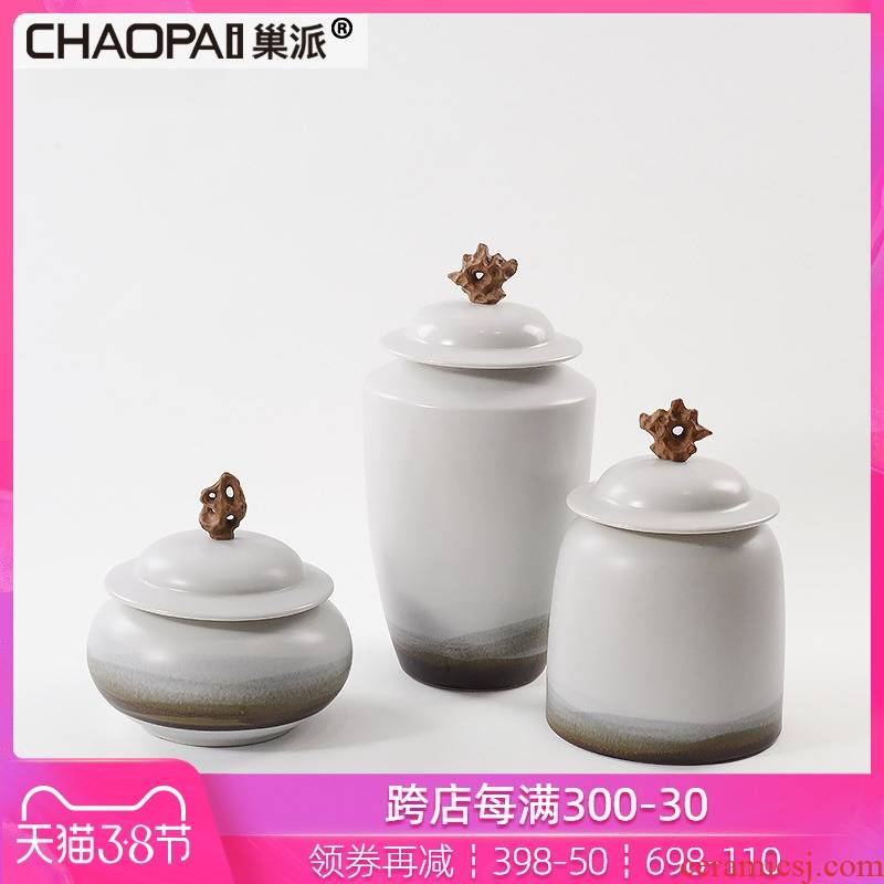 New Chinese style is contracted plain coloured pottery and porcelain of the storage tank is placed between example floor office bookcase soft decoration