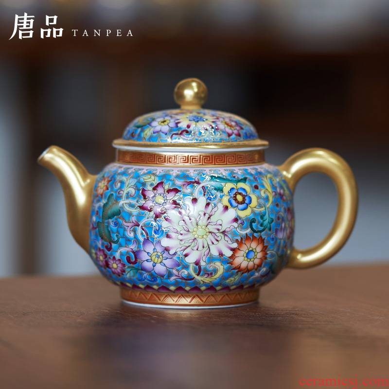 Tang Pin colored enamel teapot jingdezhen ceramic flower pot kung fu tea set all hand wrapped branches single pot of gifts