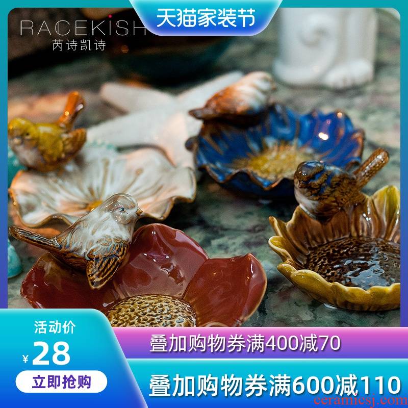 American pastoral ashtray Europe type restoring ancient ways glaze up ceramic small fruit compote dish creative household birds soap dish sets