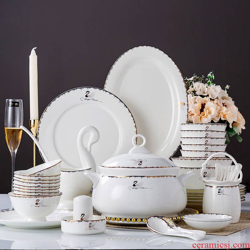 Tableware suit pure white contracted jingdezhen ceramic up phnom penh western - style kitchen eat bowl plates combined packages