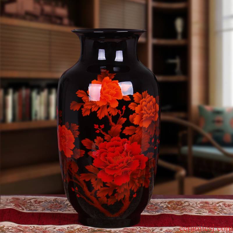 Jingdezhen ceramics large black crystal glaze blooming flowers floor vase decoration sitting room adornment is placed