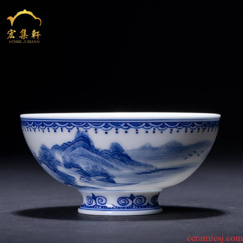 Master cup single cup blue small single jingdezhen ceramic cups hand - made household cup bowl large kungfu restoring ancient ways
