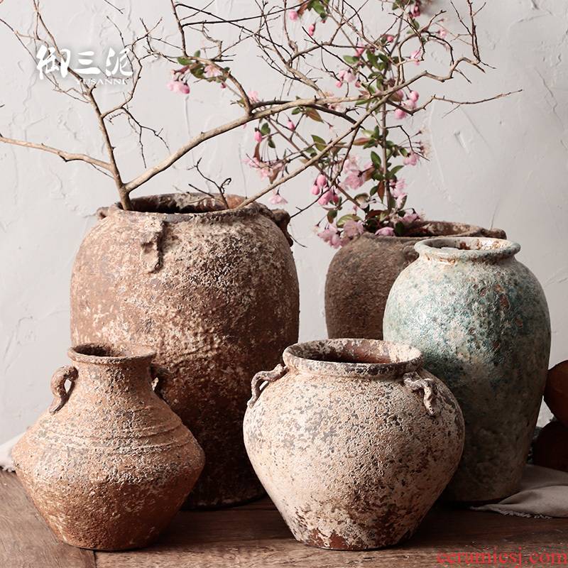 Jingdezhen ceramic dry flower vase home stay facility teahouse zen flowerpot manual coarse TaoHua restoring ancient ways is more than flesh POTS