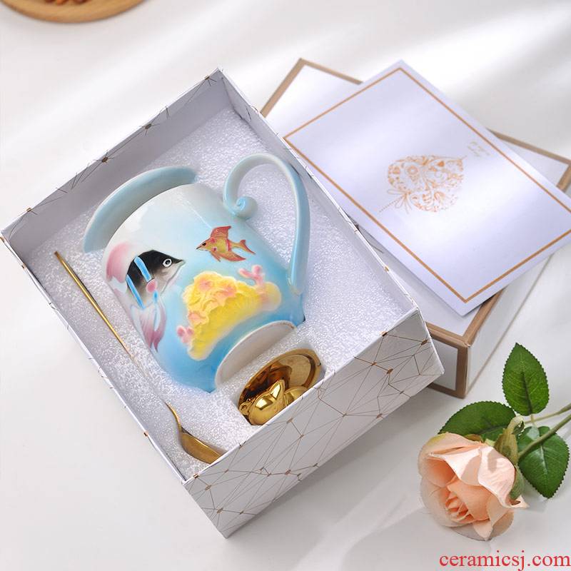 Enamel porcelain coffee cup suit afternoon tea keller export ceramic cup gift boxes with dish with a spoon