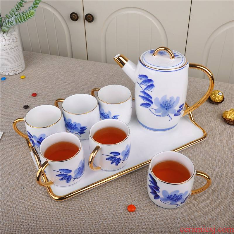 Jingdezhen ceramic tea set European cup teapot tea tray was suit see cool kettle household porcelain cup tray